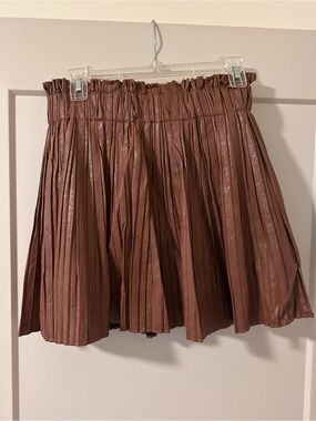 Pleated Faux Leather Skirt